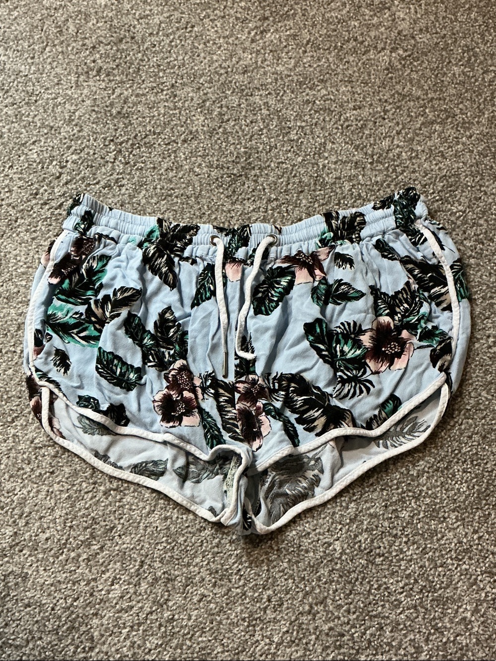 Forever 21 Light Blue Floral Drawstring Athletic Shorts